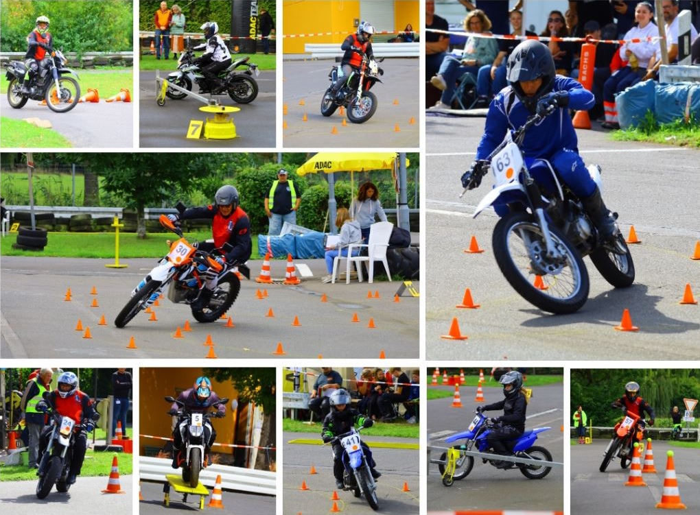 Jugendliche beim Motorrad-Geschicklichkeitstraining